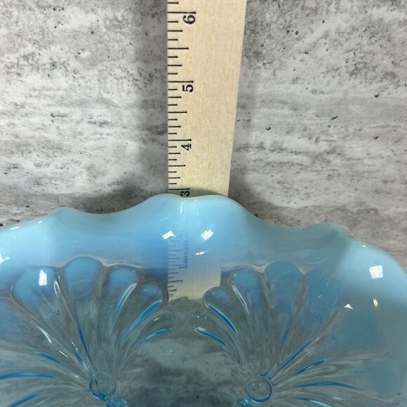 Northwood Blue Opalescent Ruffled Candy‎ Dish Shell Design Square Pedestal Base - Picture 3 of 16